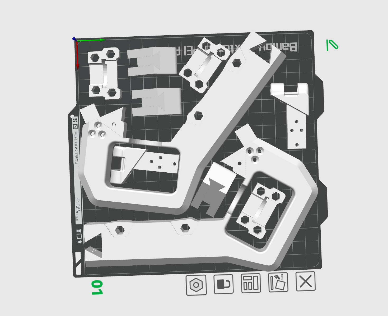 An entirely full build plate of bot parts